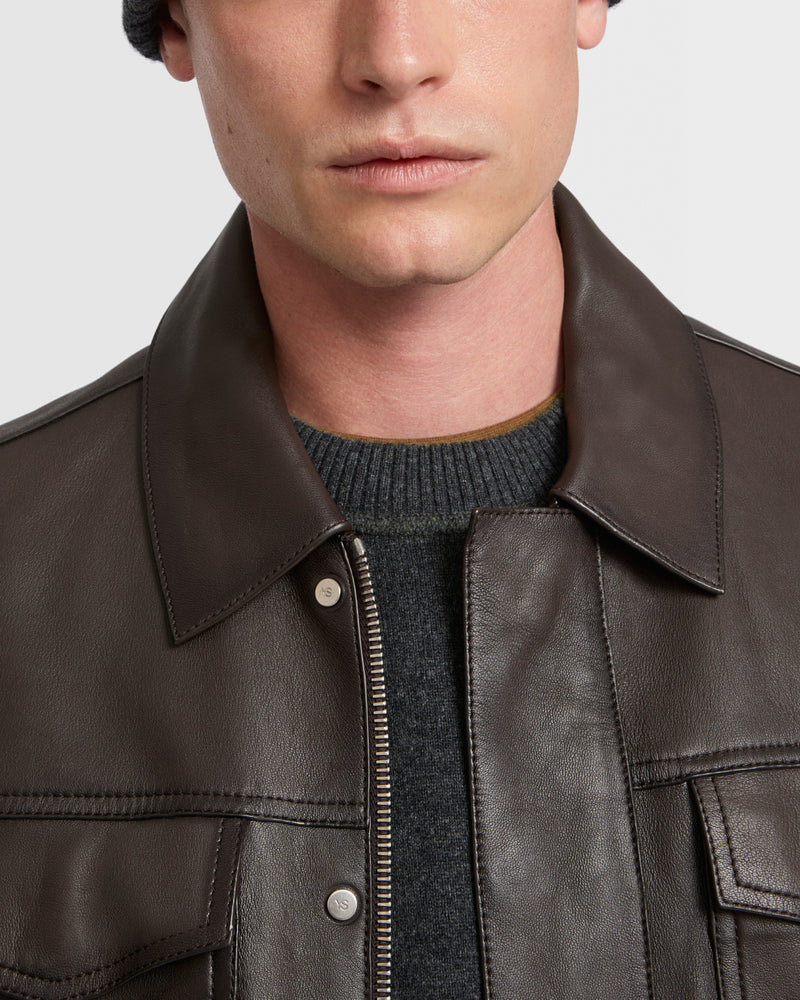 Denim jacket style leather jacket