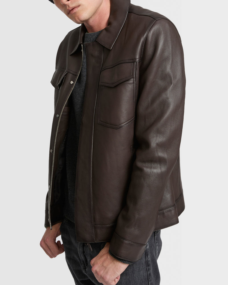 Denim jacket style leather jacket