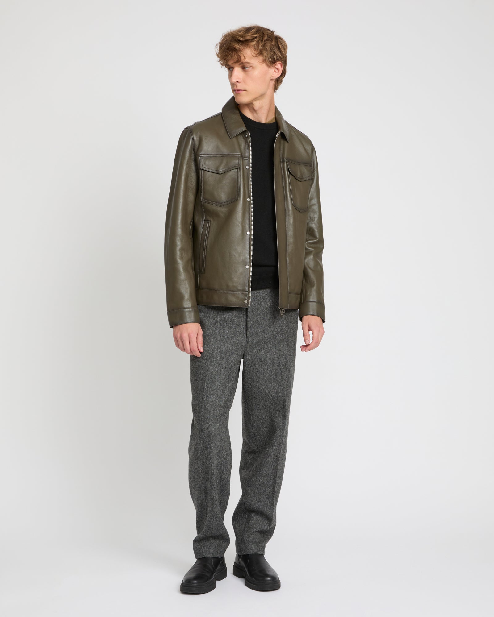 Denim jacket style leather jacket -Yves Salomon