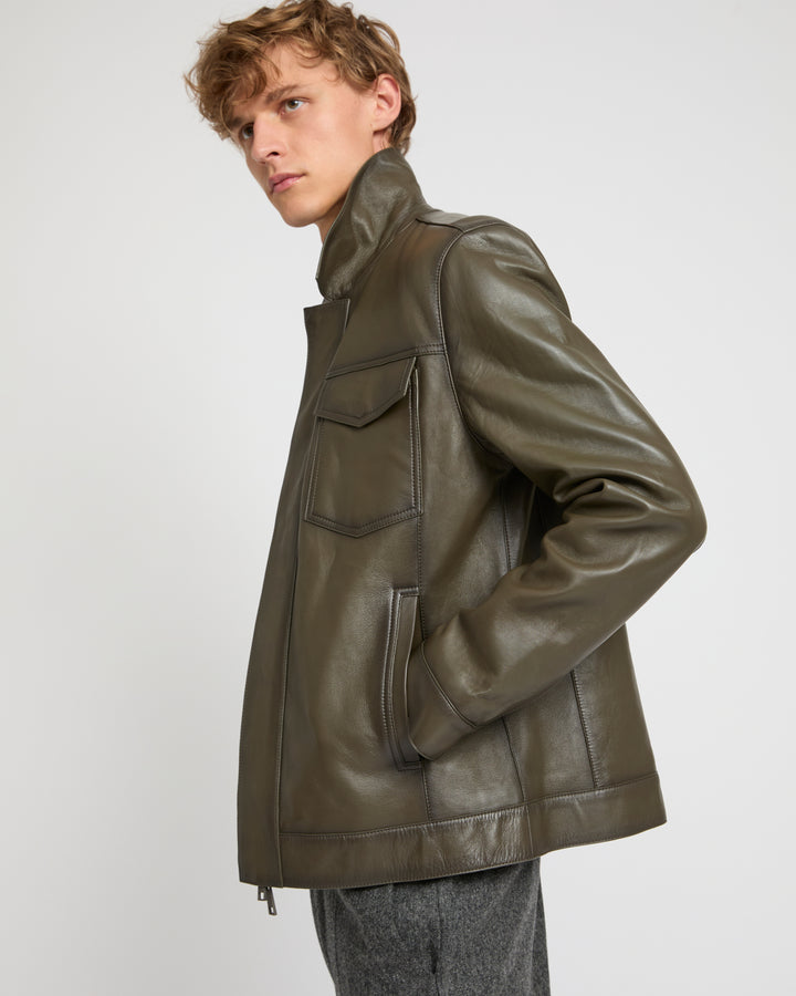 Denim jacket style leather jacket -Yves Salomon