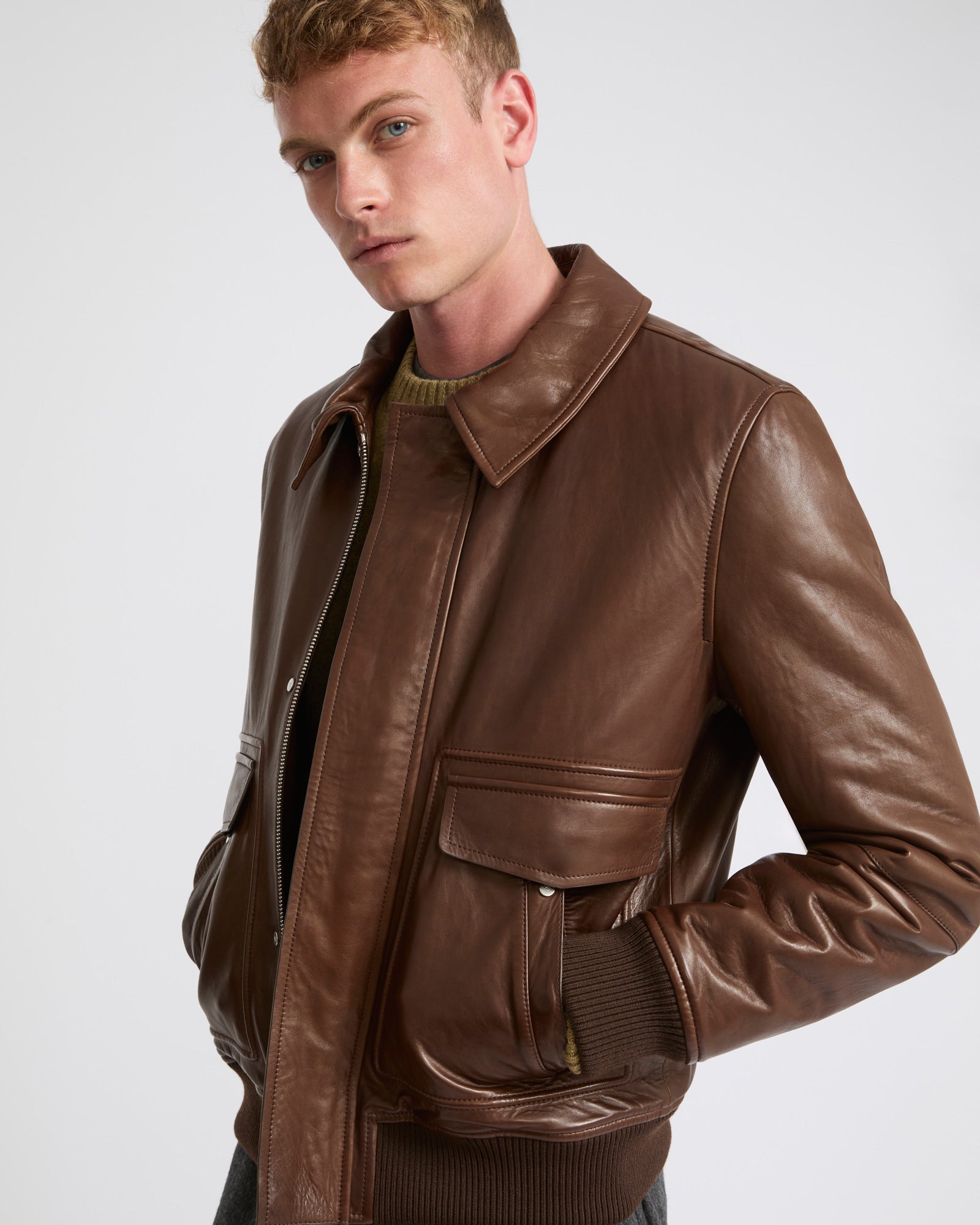Sandro Brown Leather Aviator Jacket Sandro Aviator Jacket Shop