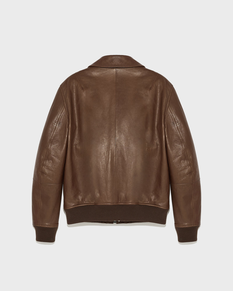 Leather aviator jacket - brown - Yves Salomon
