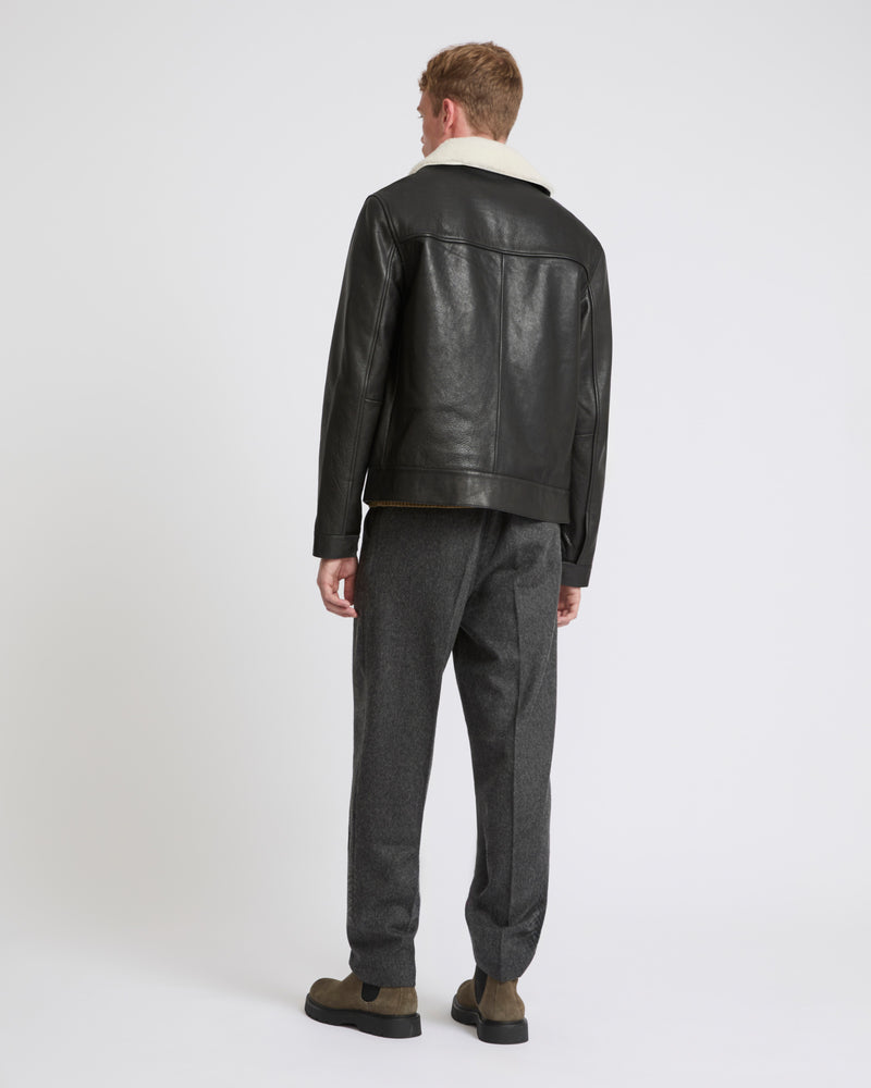 Leather jacket with shearling collar
