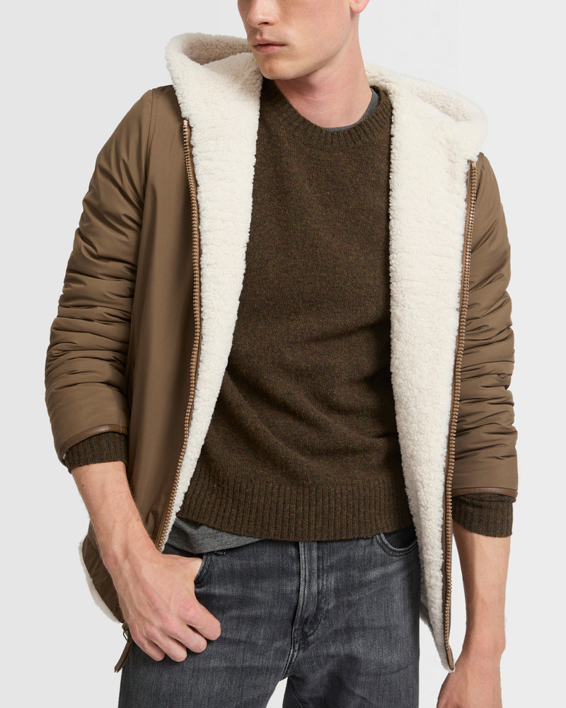 Reversible shearling hoodie