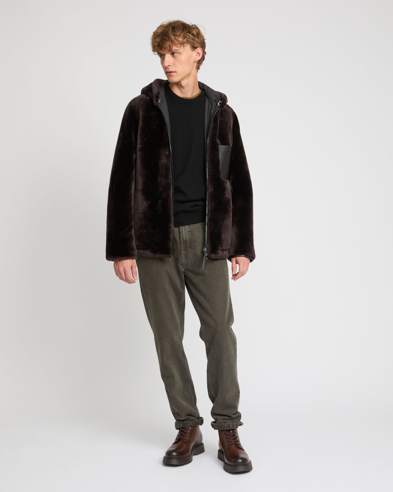 Reversible lambskin shearling hoodie -Yves Salomon