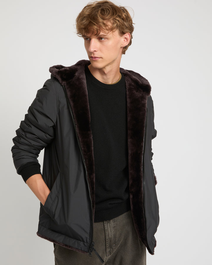 Reversible lambskin shearling hoodie -Yves Salomon