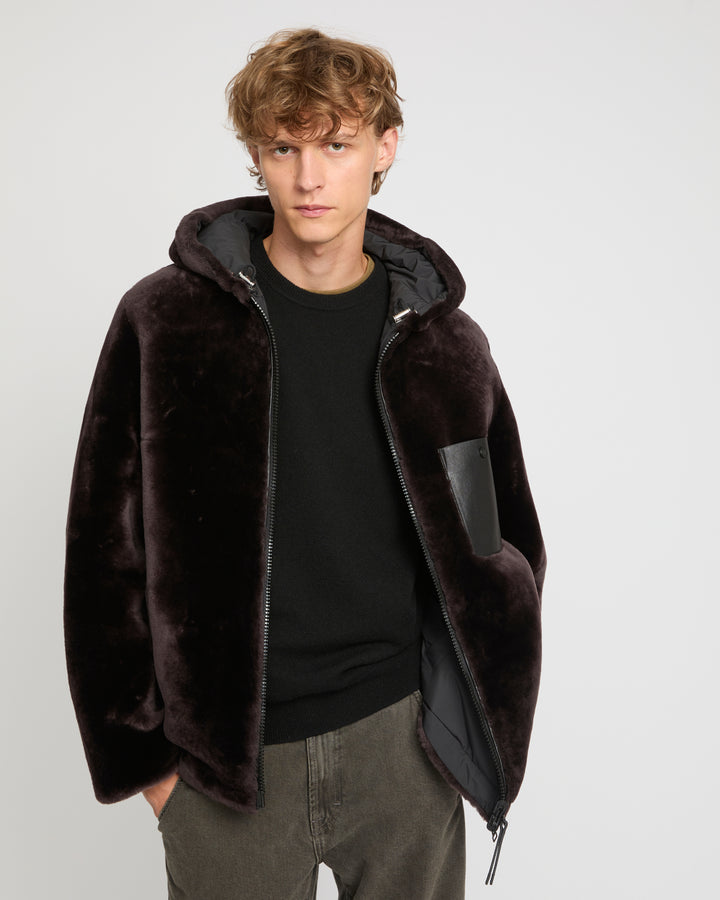 Reversible lambskin shearling hoodie -Yves Salomon