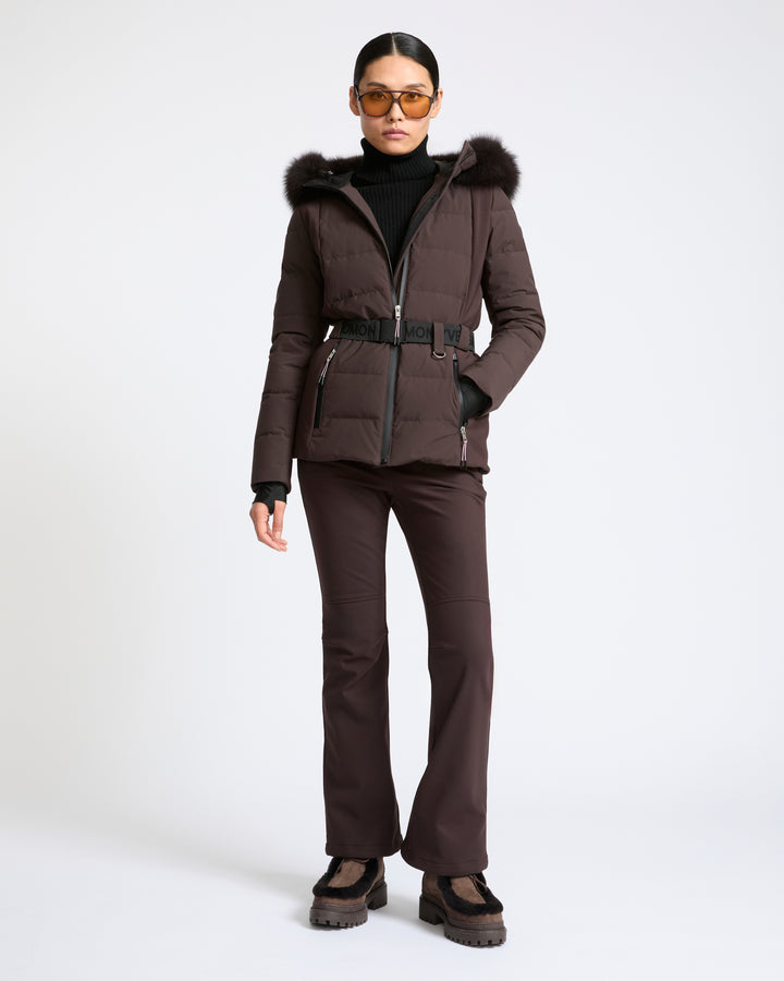 Mixed fabric belted ski jacket with fox fur trim - Yves Salomon - New Fall Winter Collection