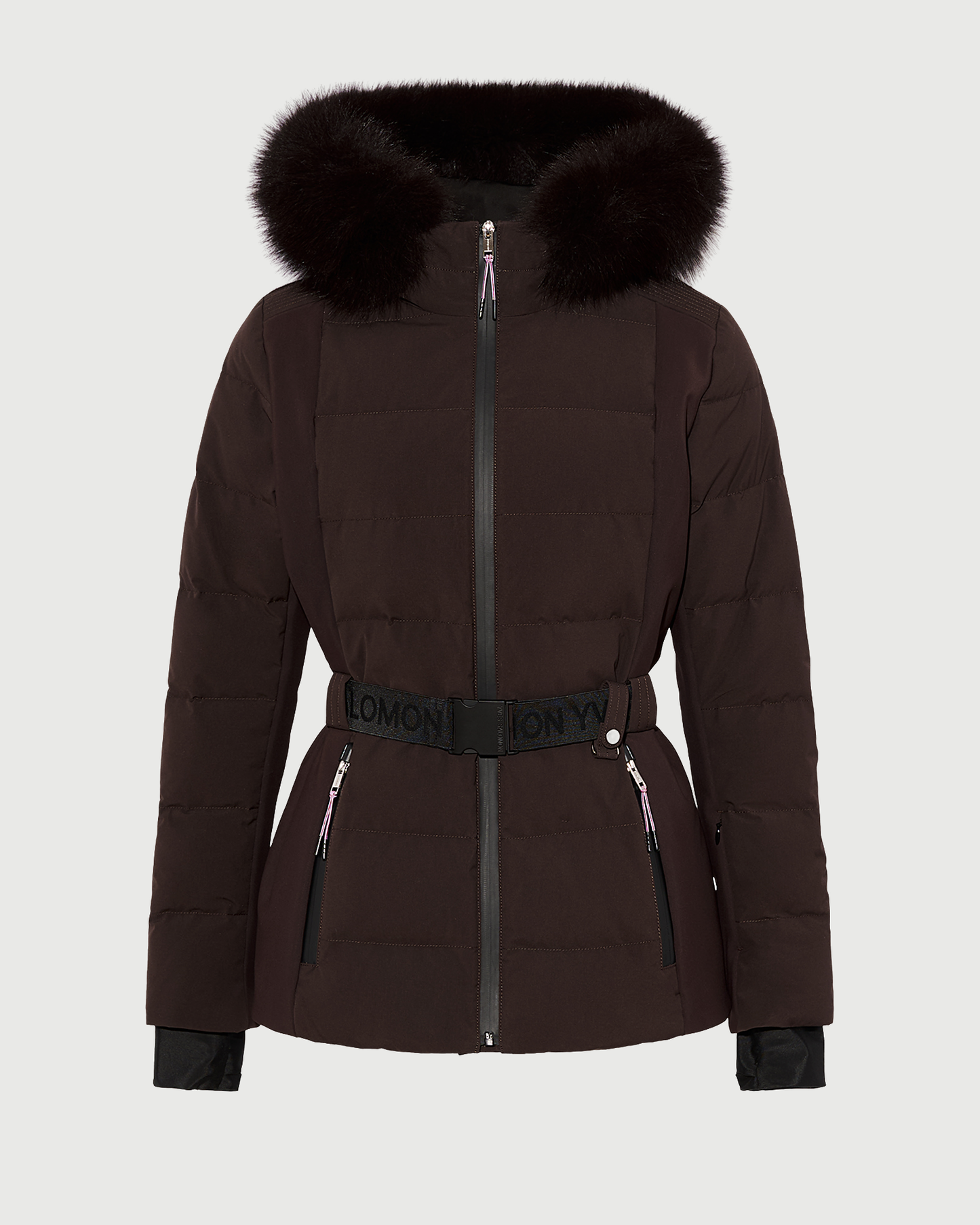 Mixed fabric belted ski jacket with fox fur trim - Yves Salomon - New Fall Winter Collection