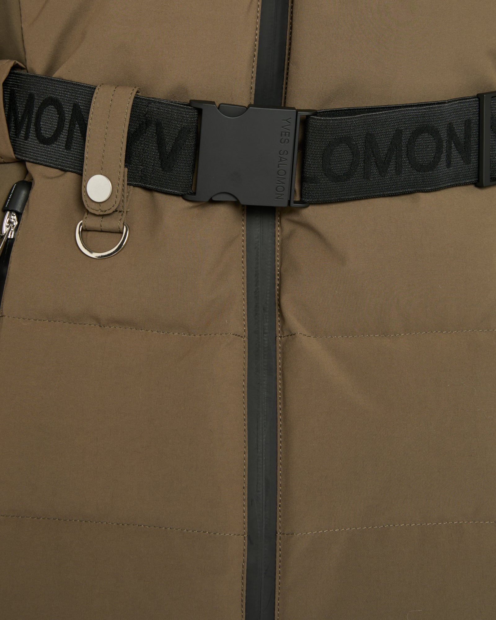 Mixed fabric belted ski jacket with fox fur trim -Yves Salomon