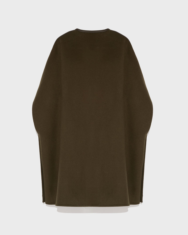 Double-sided wool cashmere blend cape with leather button