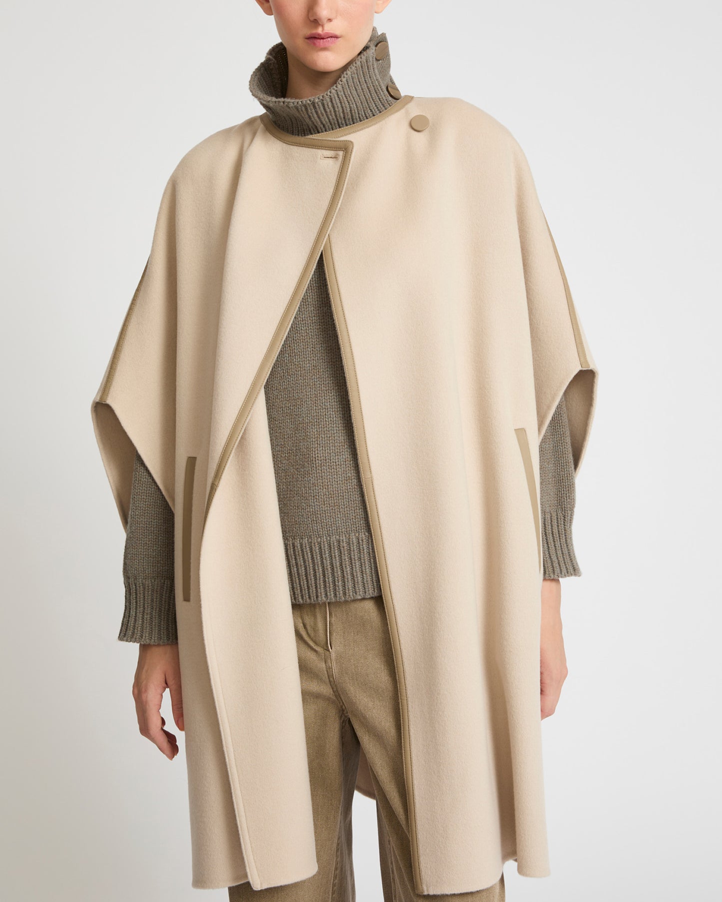 Double-sided cashmere blend cape with button details