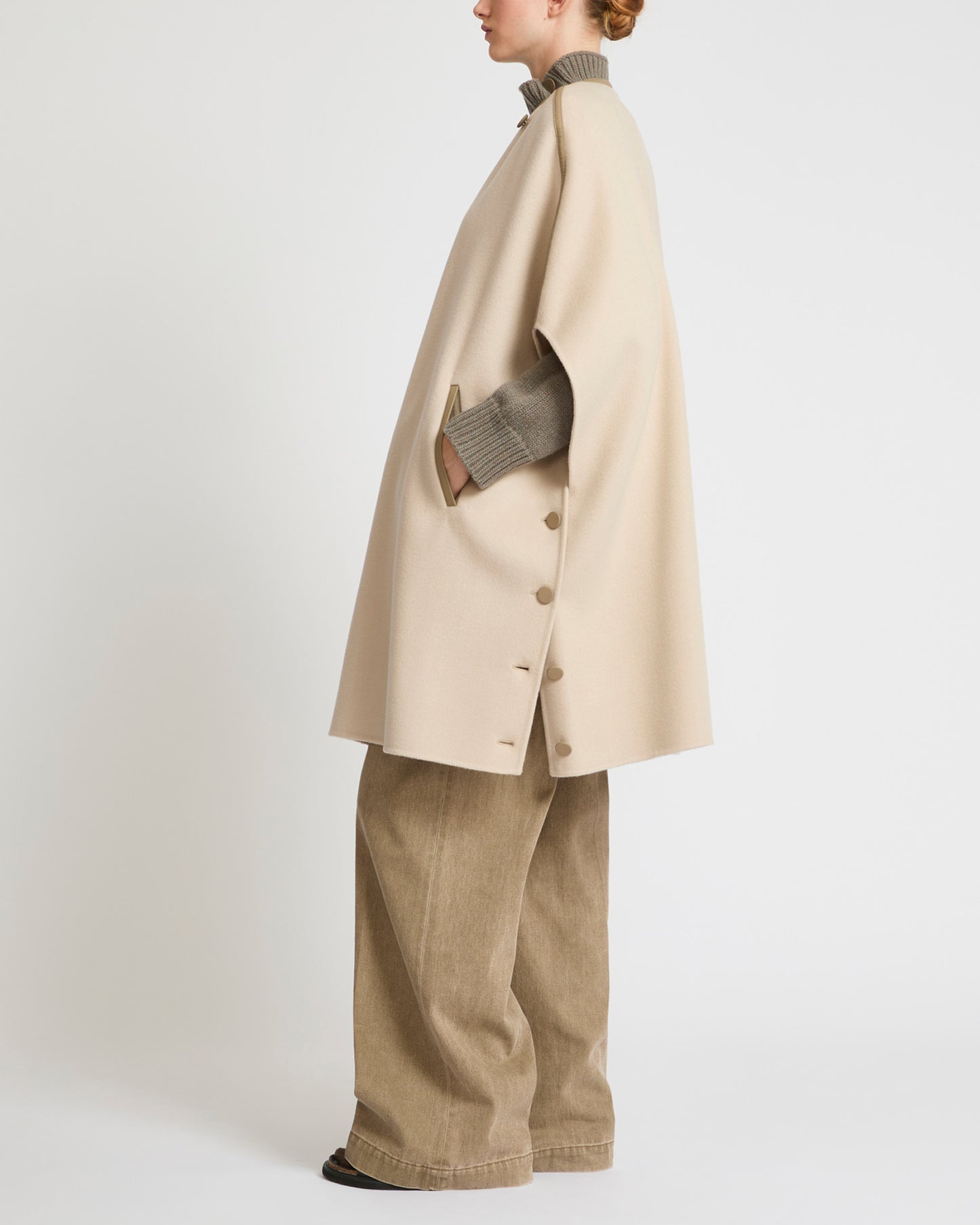 Double-sided cashmere blend cape with button details