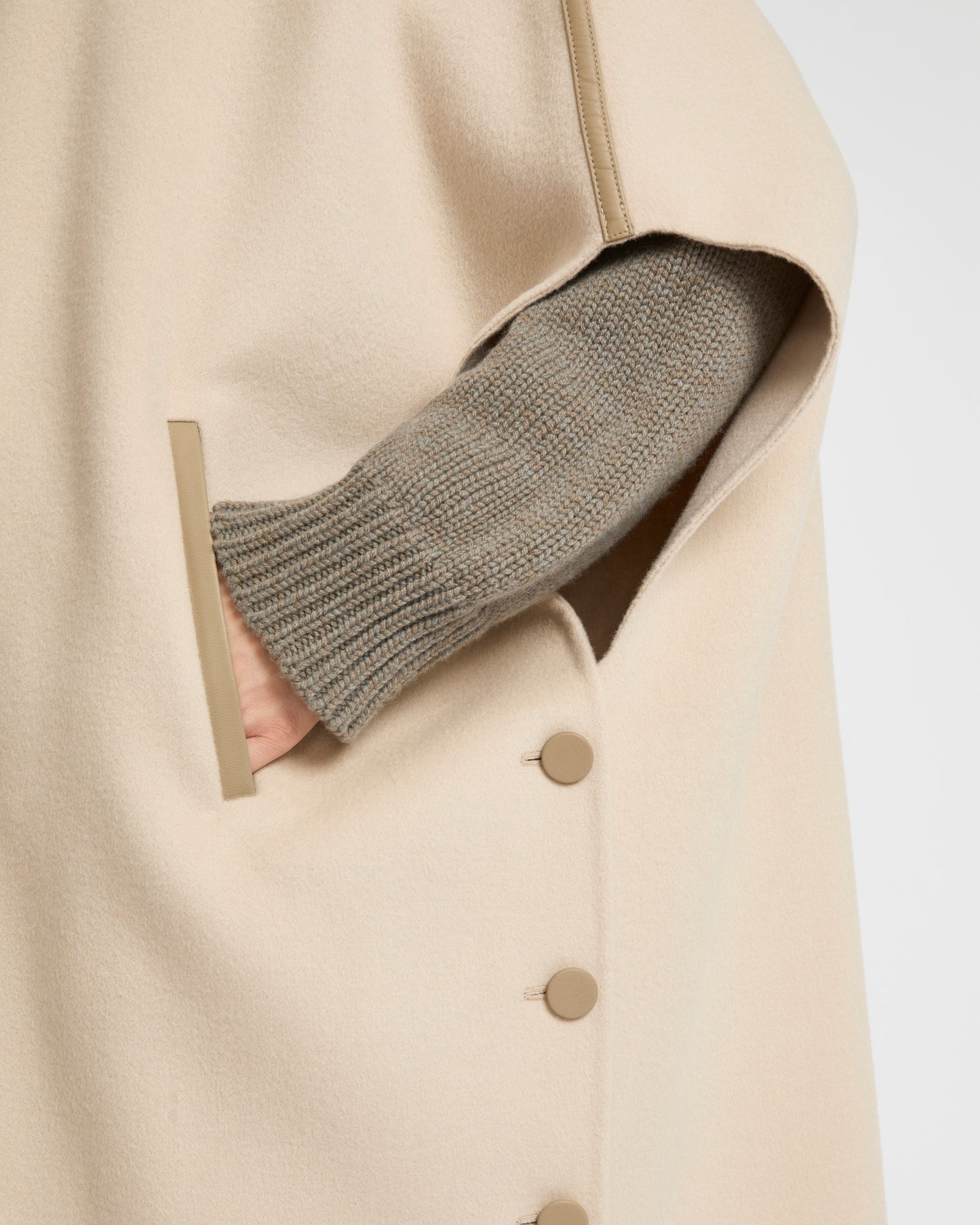 Double-sided cashmere blend cape with button details