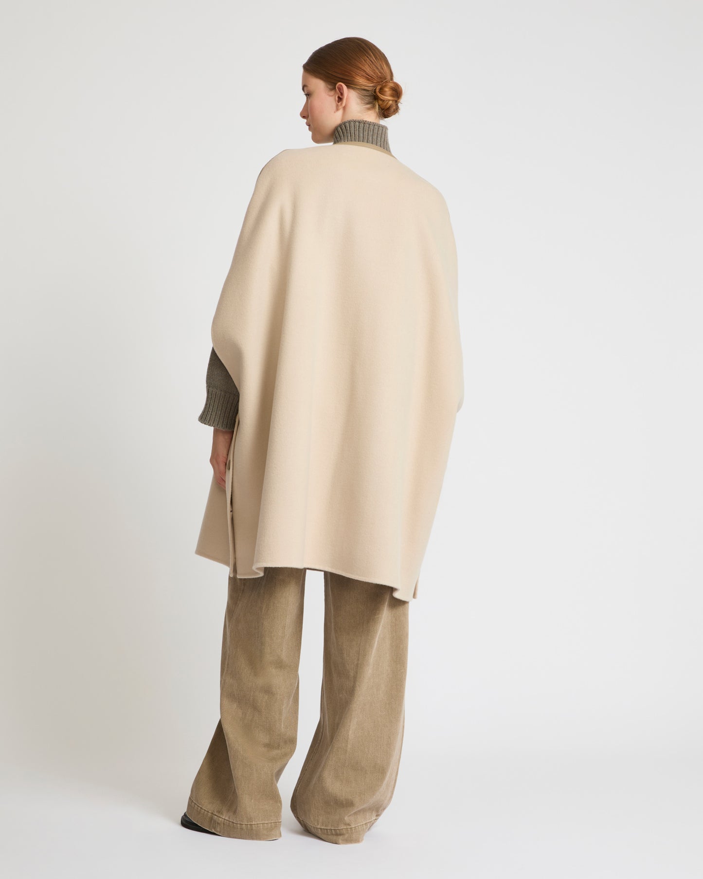Double-sided cashmere blend cape with button details