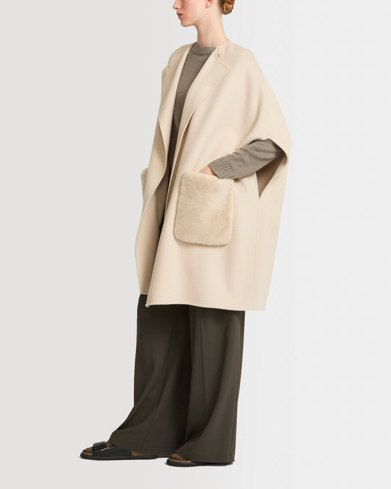 Cashmere blend cape with removable mink pockets