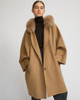 Cashmere blend hooded cape with fox trim