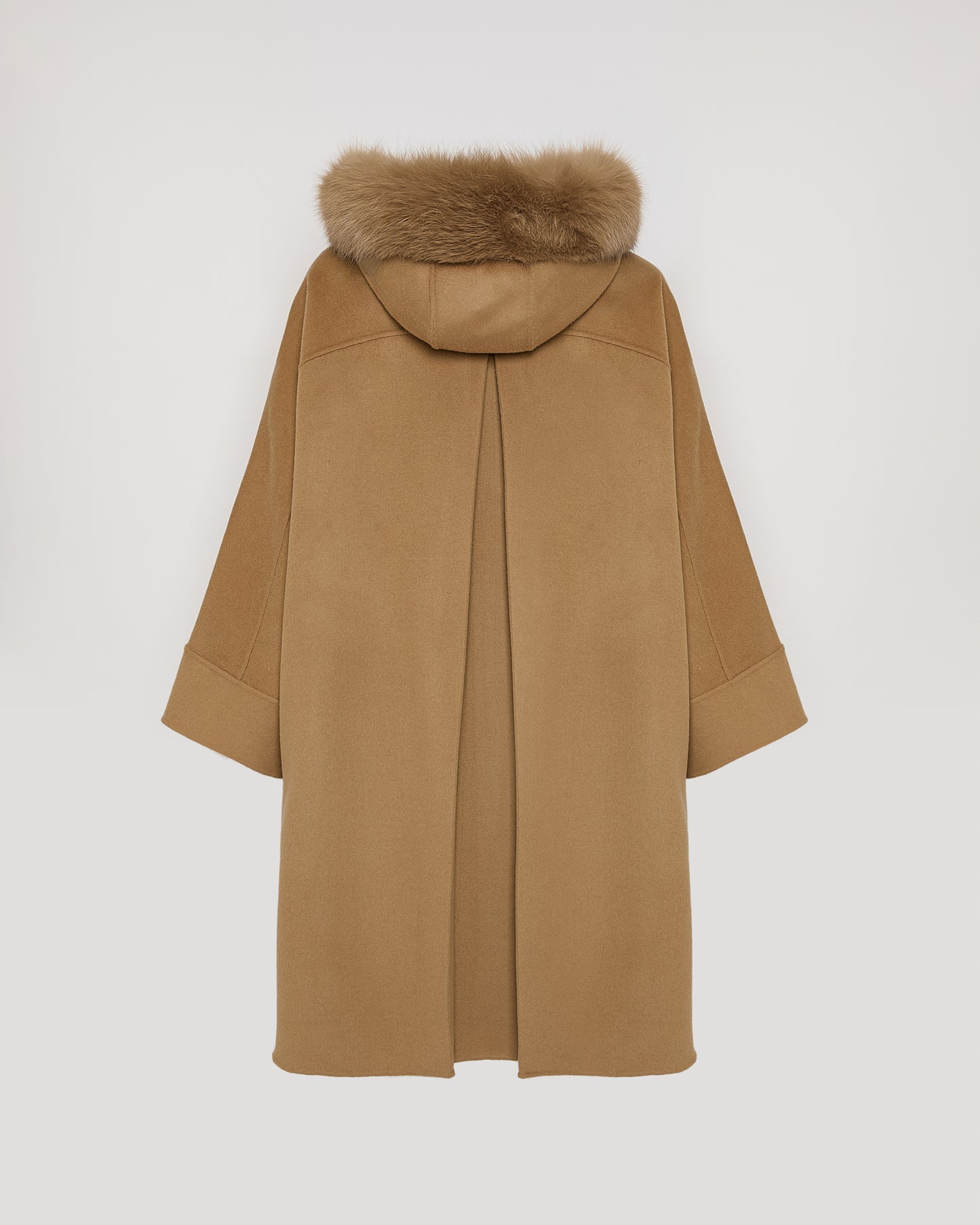 Cashmere blend hooded cape with fox trim