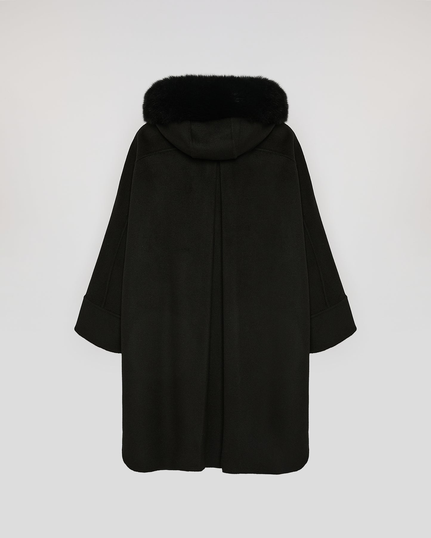 Cashmere blend hooded cape with fox trim