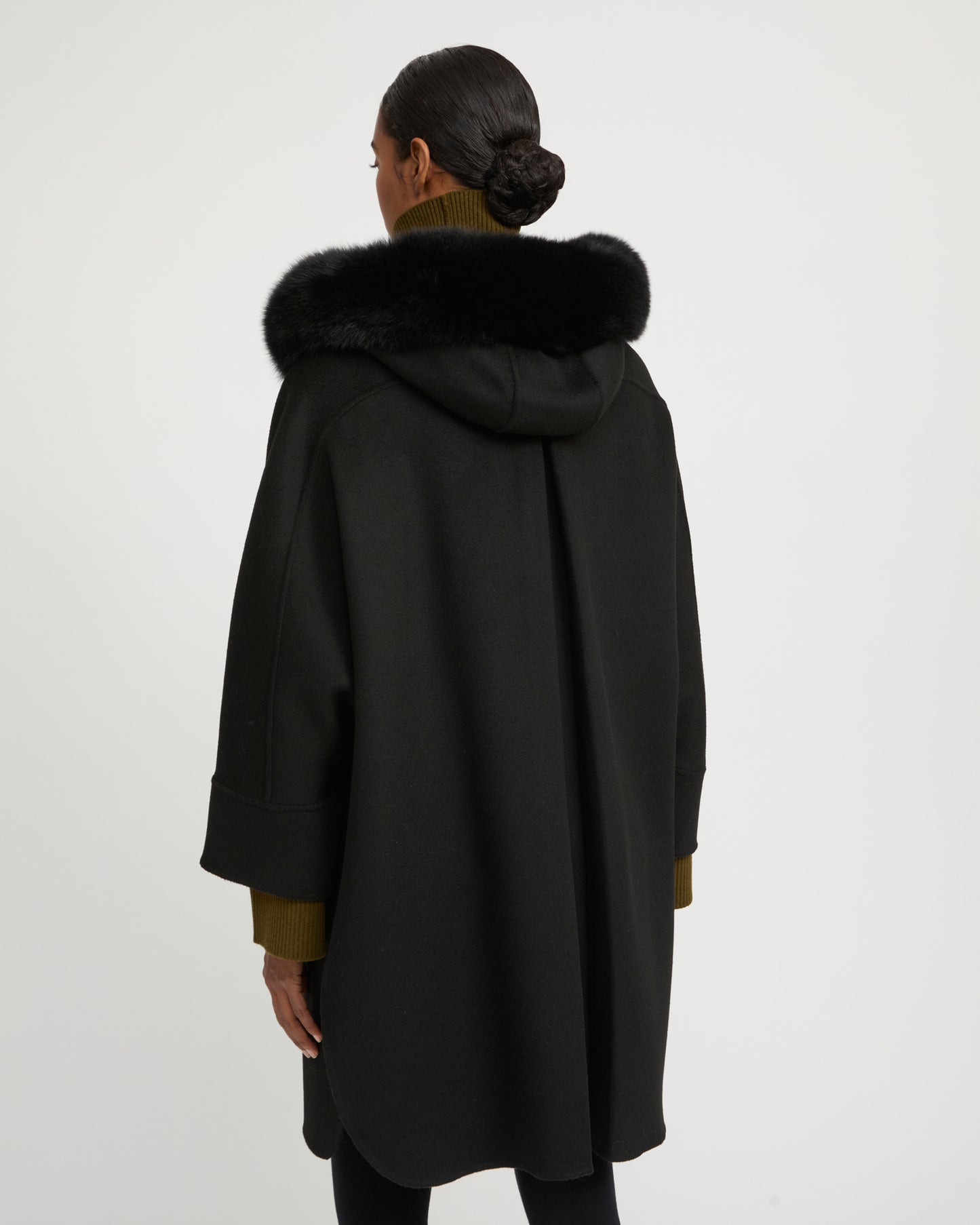 Cashmere blend hooded cape with fox trim