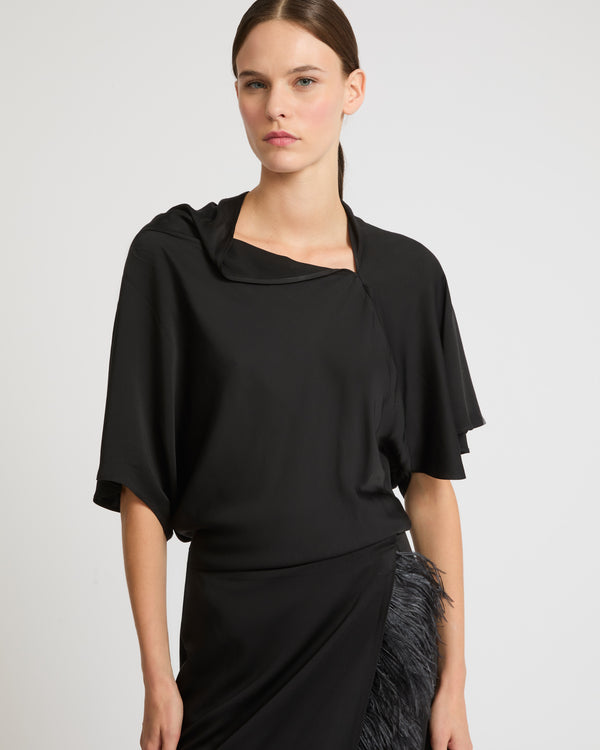 Asymmetric top in matte satin fabric-Yves Salomon-Winter sale & boxing day