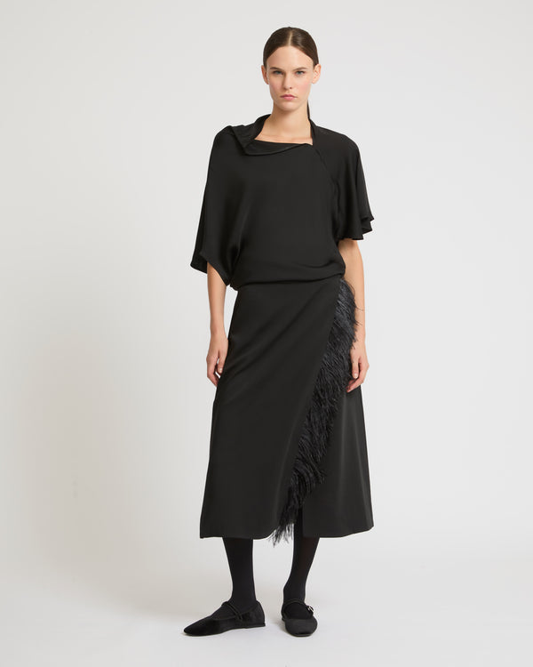 Asymmetric top in matte satin fabric-Yves Salomon-Winter sale & boxing day