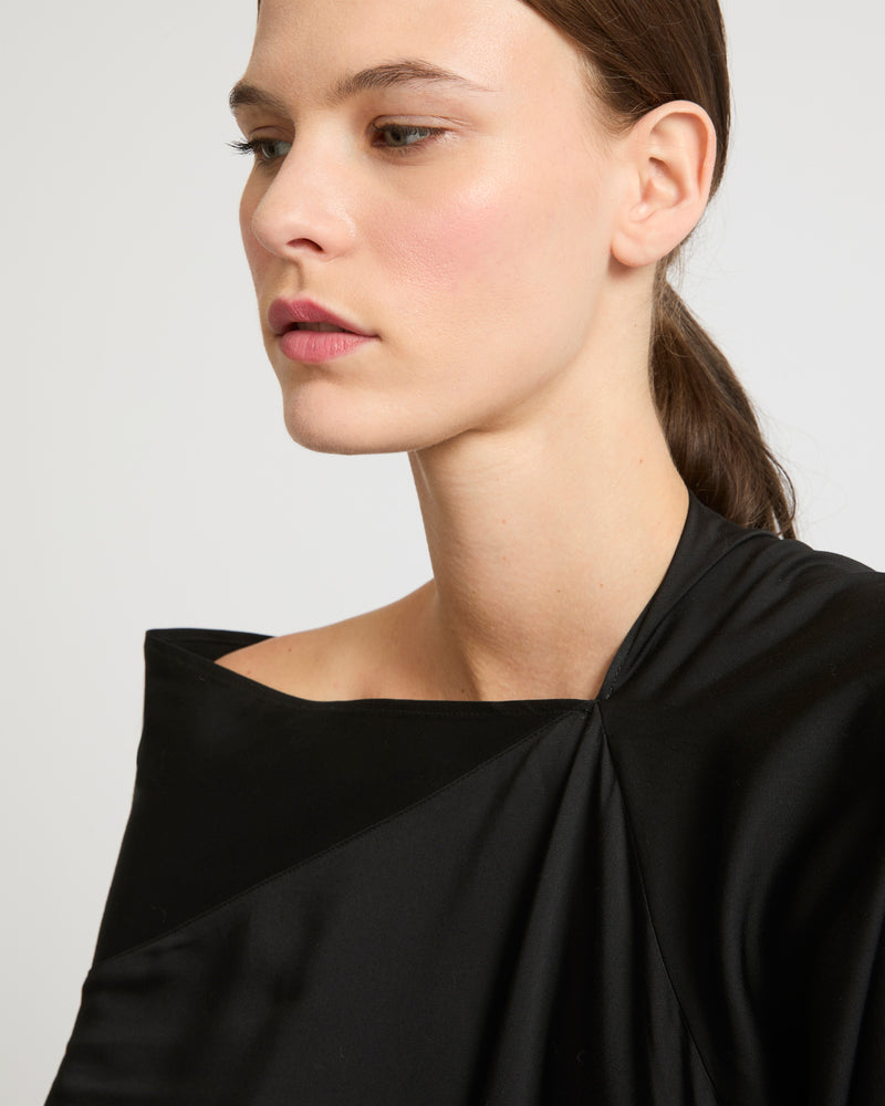 Asymmetric top in matte satin fabric-Yves Salomon-Winter sale & boxing day