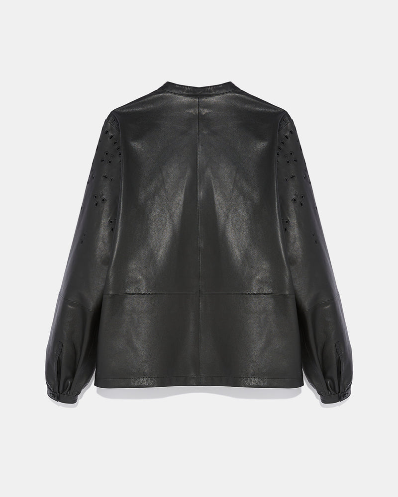 Leather shirt with embroidery-Yves Salomon-Winter sale & boxing day