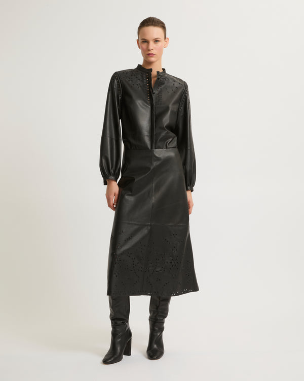 Leather shirt with embroidery-Yves Salomon-Winter sale & boxing day