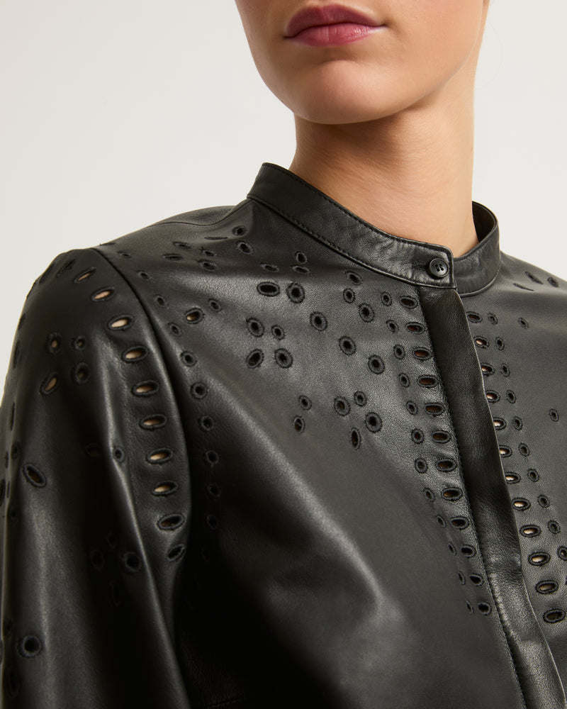 Leather shirt with embroidery-Yves Salomon-Winter sale & boxing day