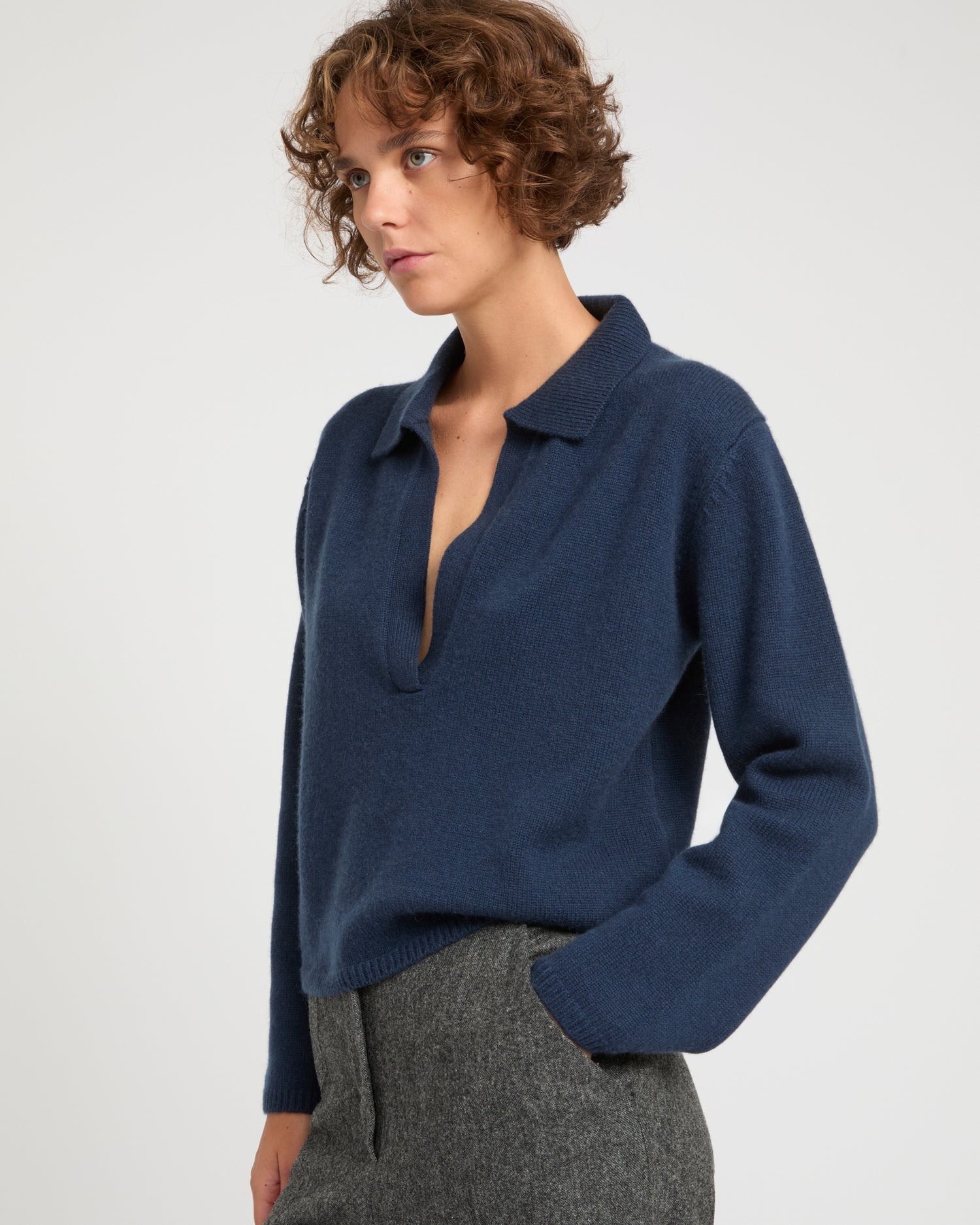 V-neck wool and cashmere sweater -Yves Salomon