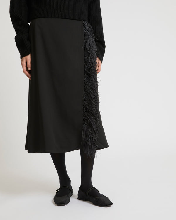 Skirt in viscose satin and feathers-Yves Salomon-Winter sale & boxing day