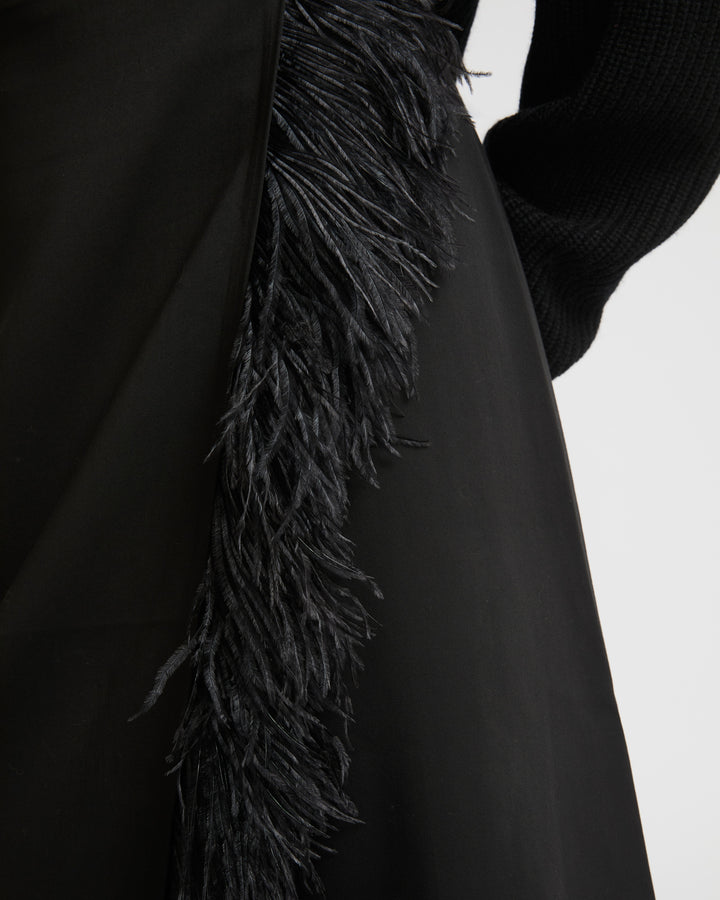 Skirt in viscose satin and feathers-Yves Salomon-Winter sale & boxing day