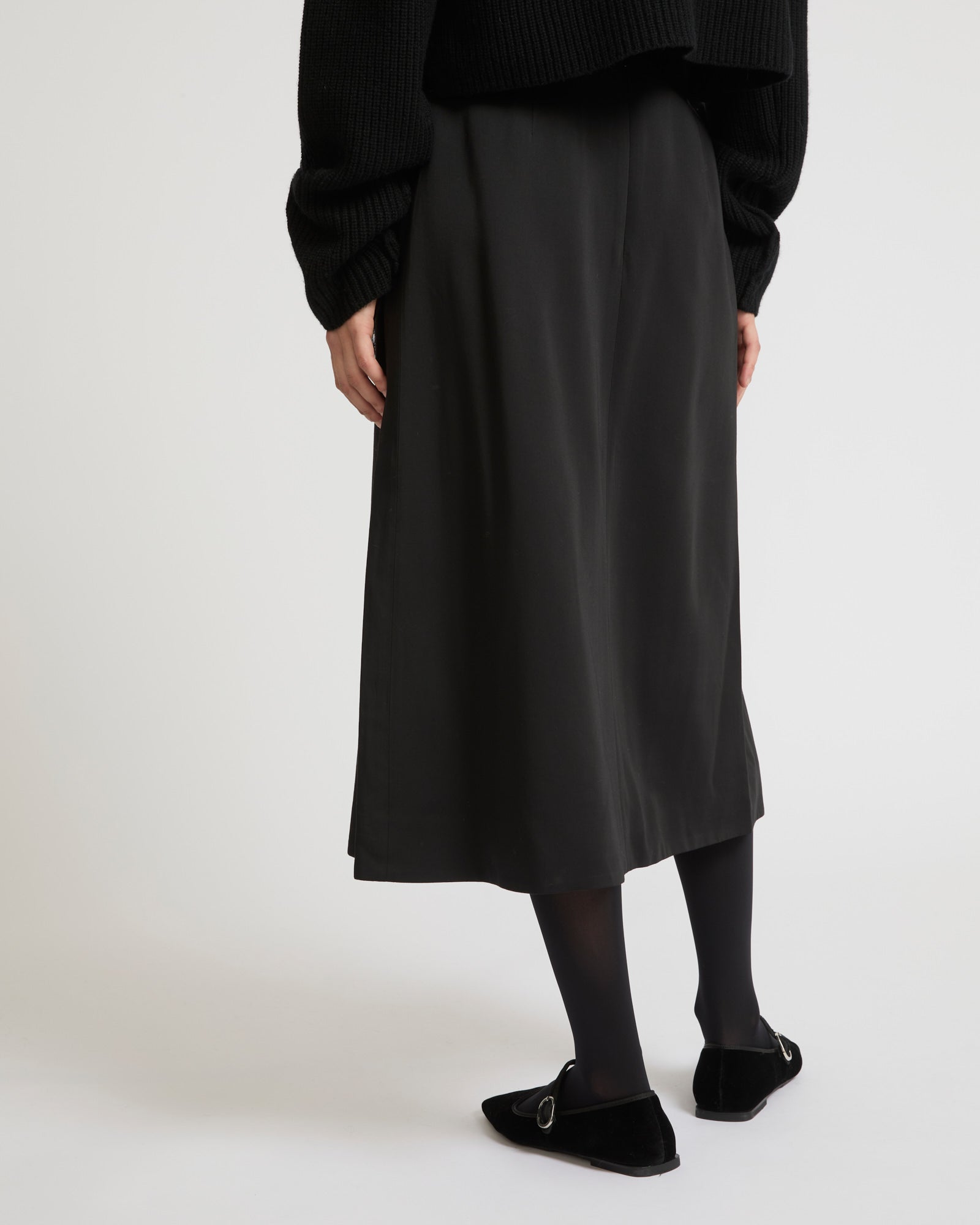Skirt in viscose satin and feathers-Yves Salomon-Winter sale & boxing day