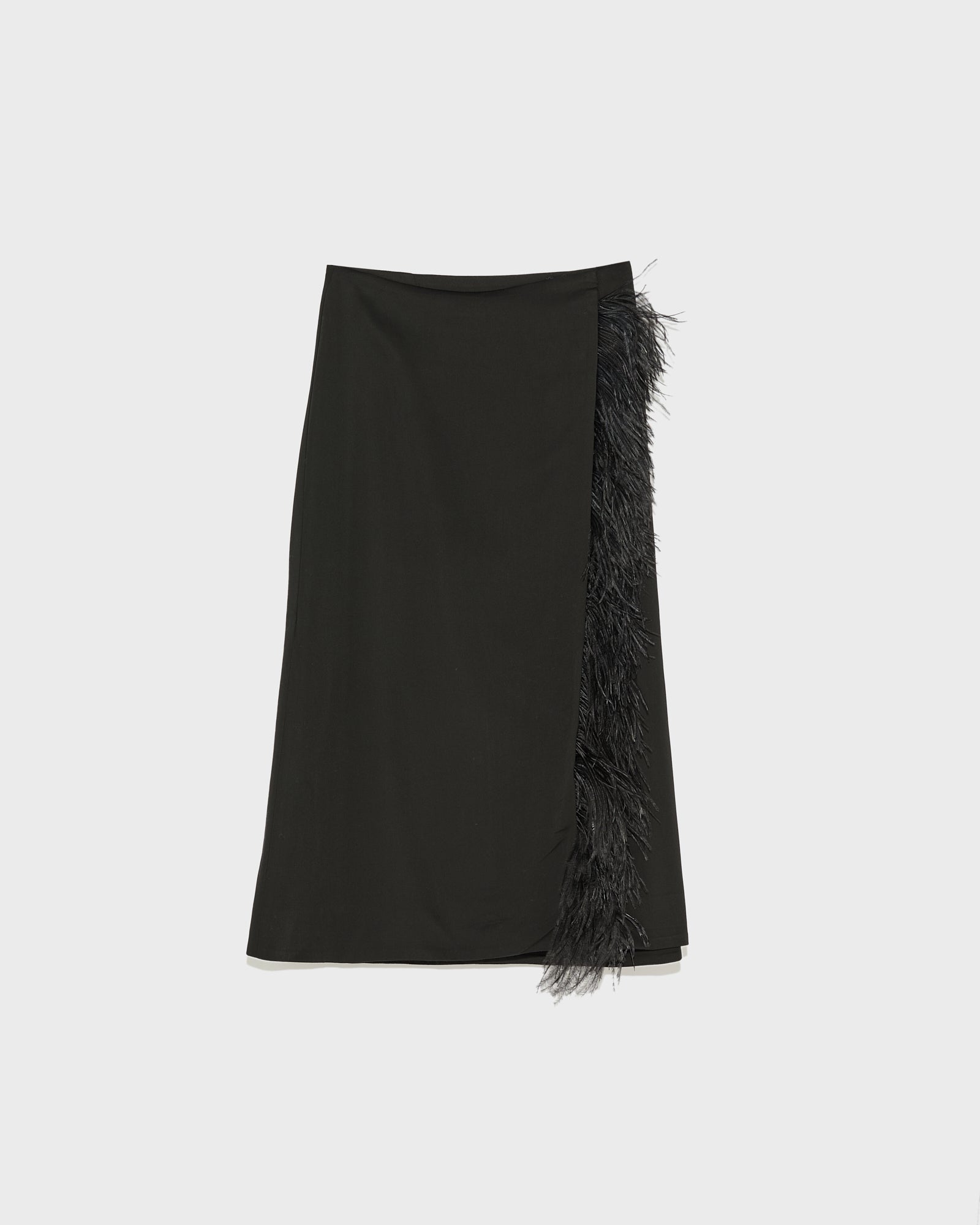 Skirt in viscose satin and feathers-Yves Salomon-Winter sale & boxing day