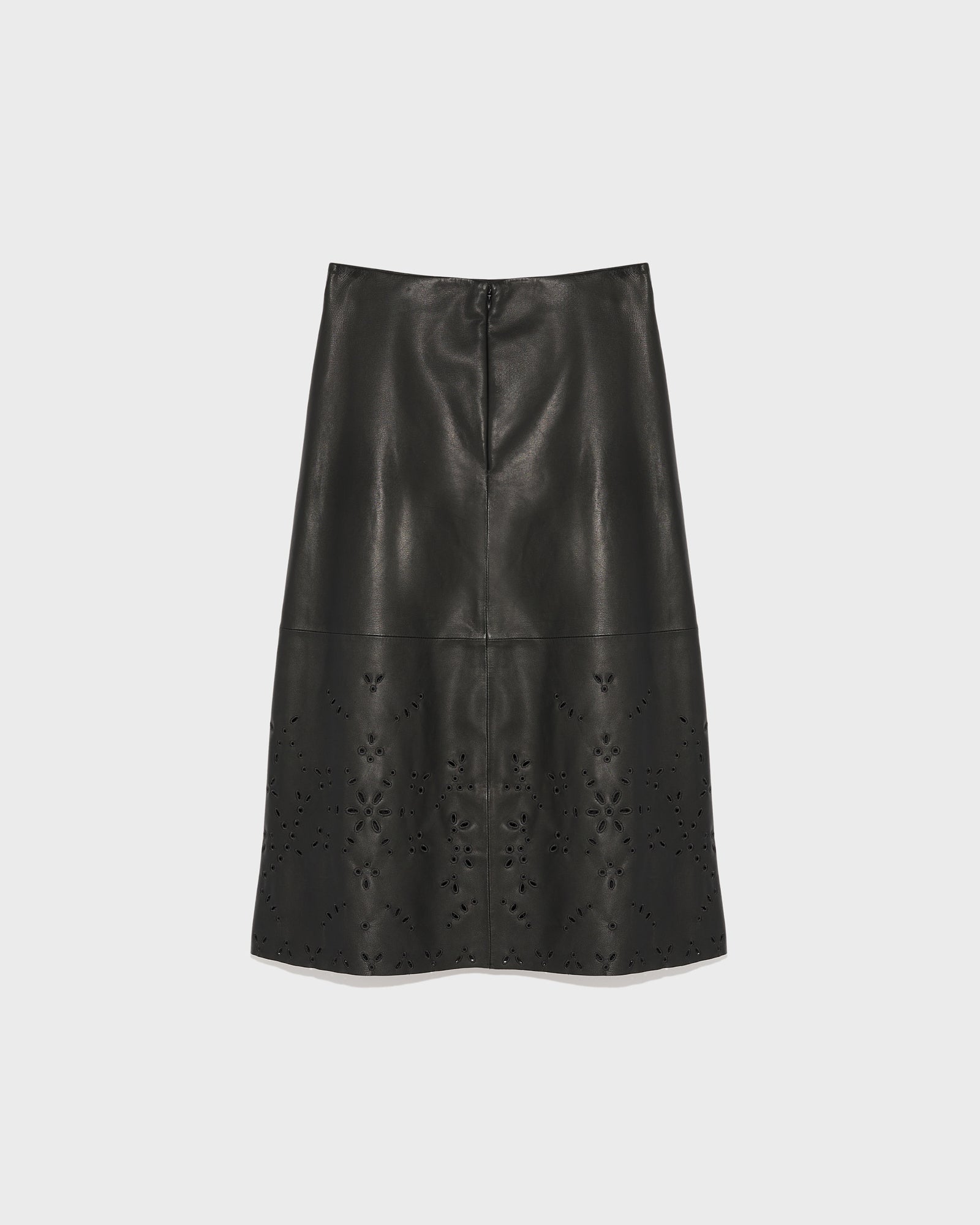 Long leather skirt with embroidery-Yves Salomon-Winter sale & boxing day
