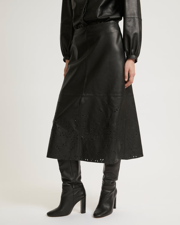 Long leather skirt with embroidery-Yves Salomon-Winter sale & boxing day