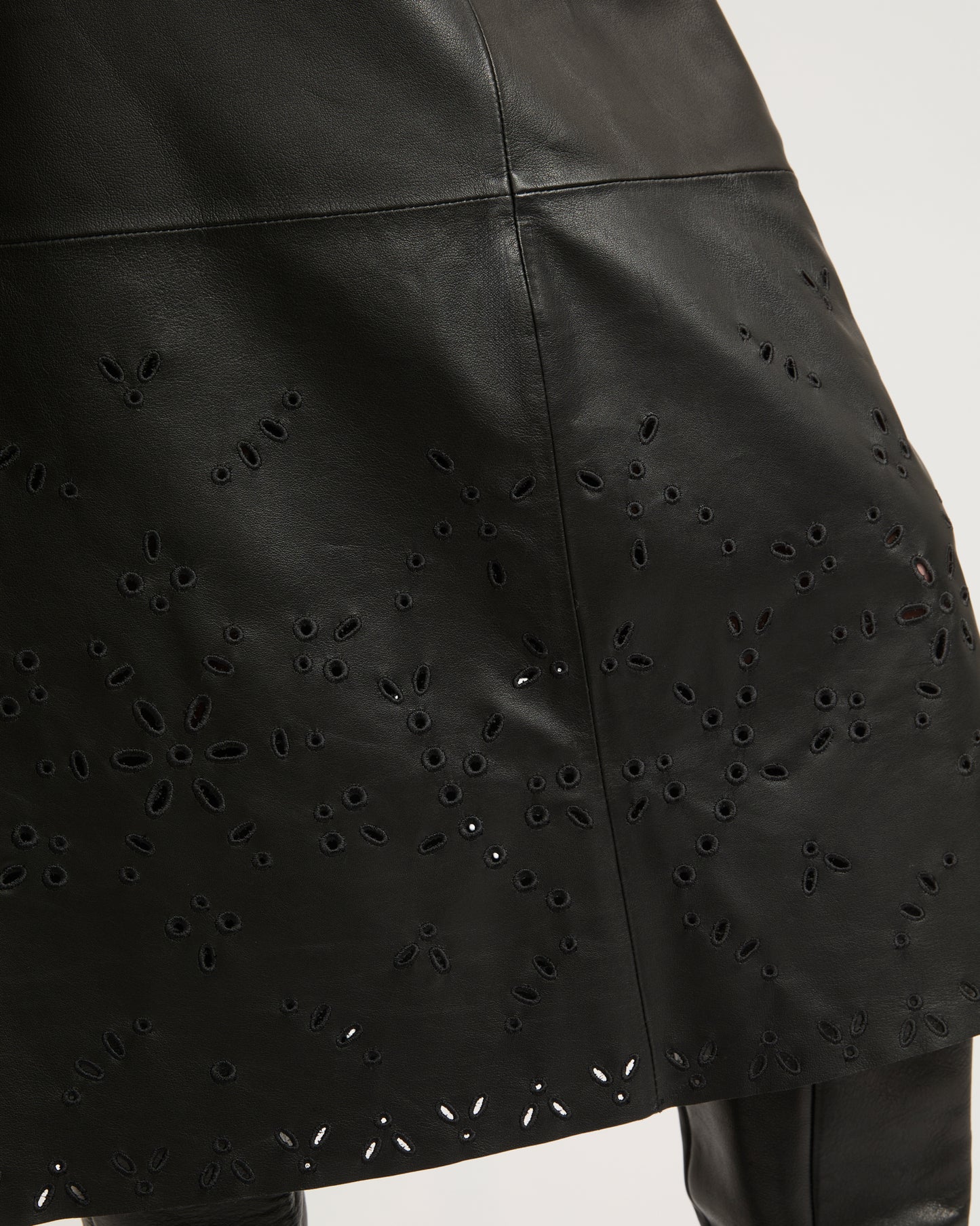 Long leather skirt with embroidery-Yves Salomon-Winter sale & boxing day