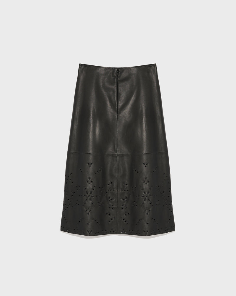 Long leather skirt with embroidery-Yves Salomon-Winter sale & boxing day