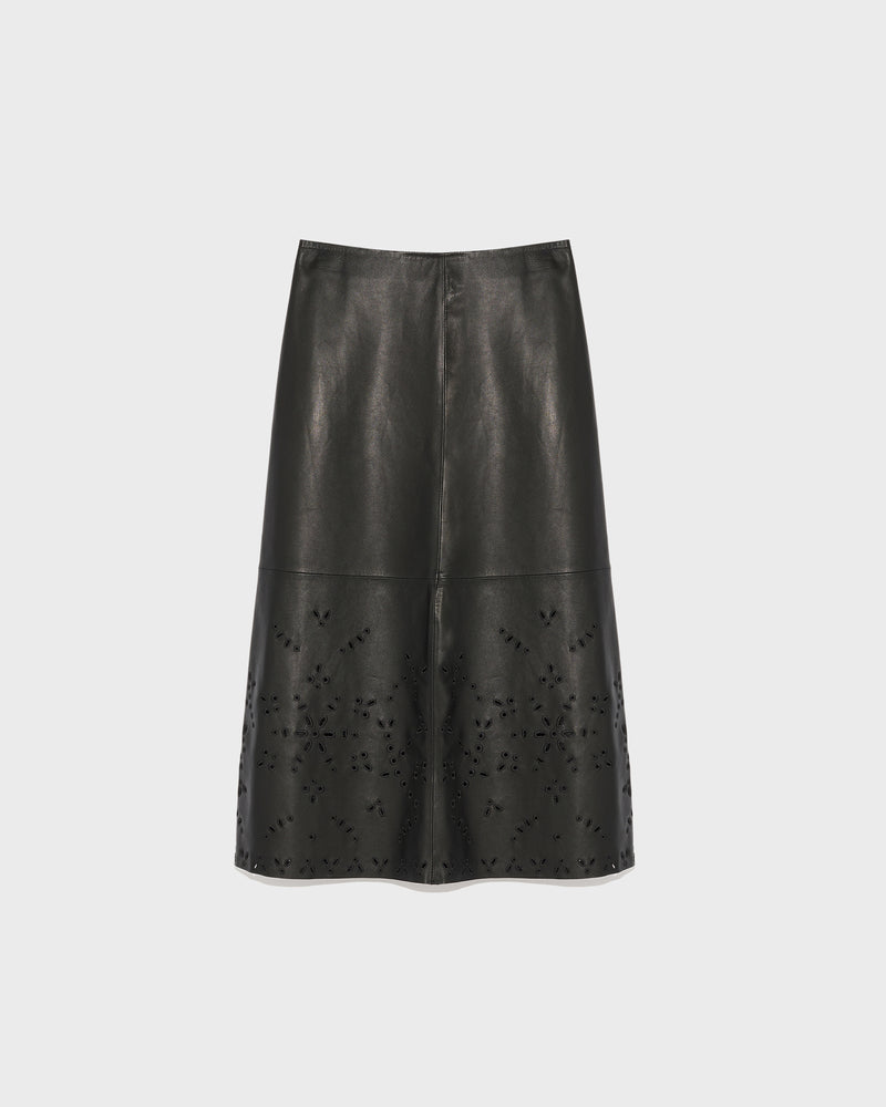 Long leather skirt with embroidery-Yves Salomon-Winter sale & boxing day