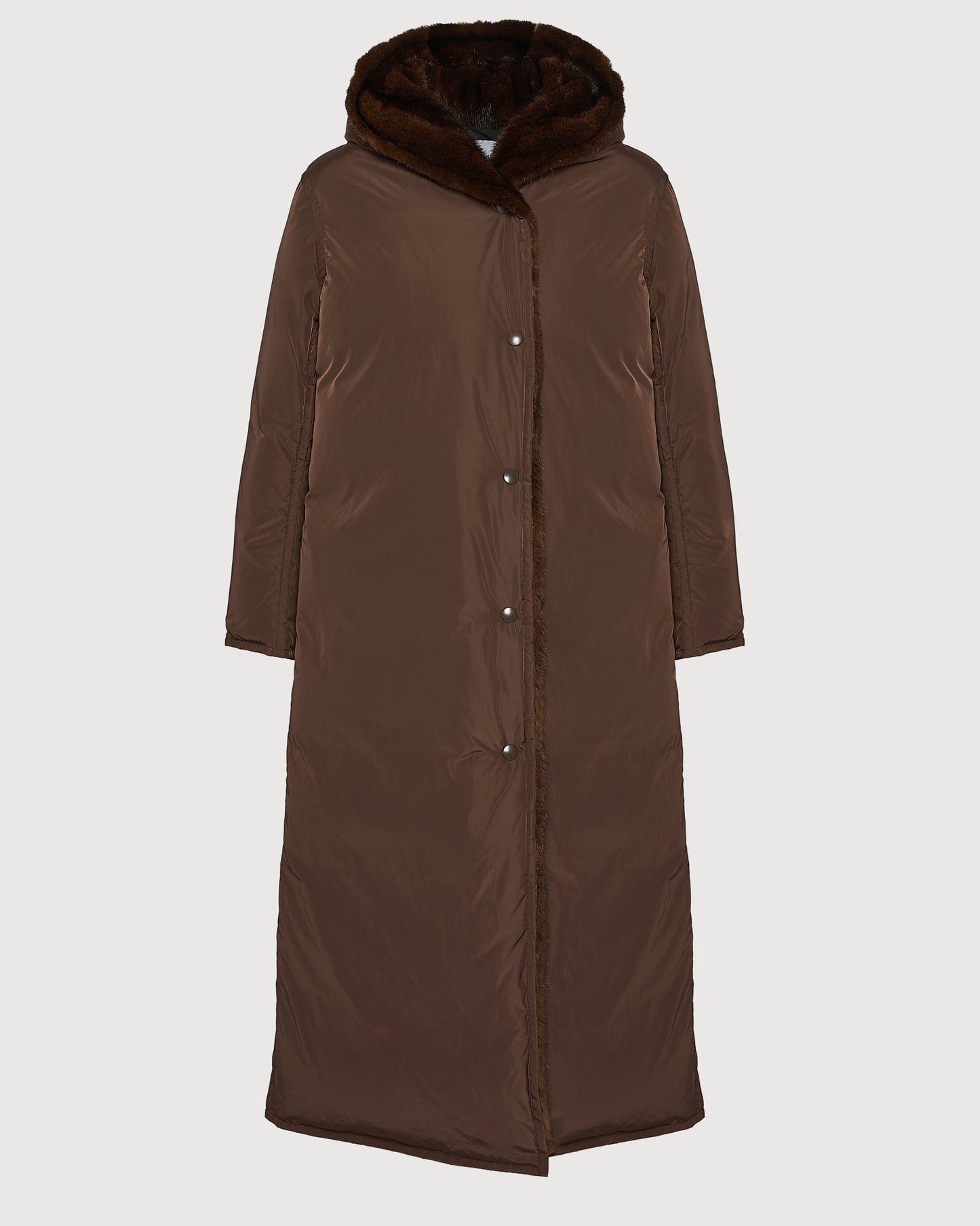 Long down jacket in technical fabric and mink fur
