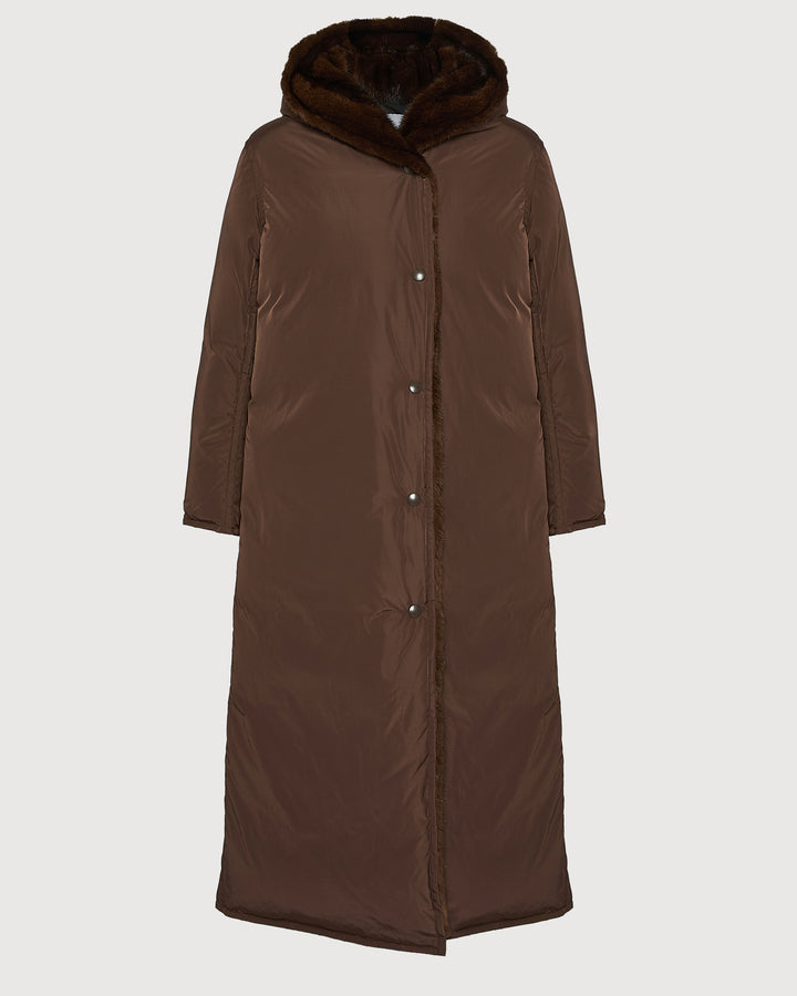 Black Friday - Yves Salomon - Long down jacket in technical fabric and mink fur - dark blue - back view