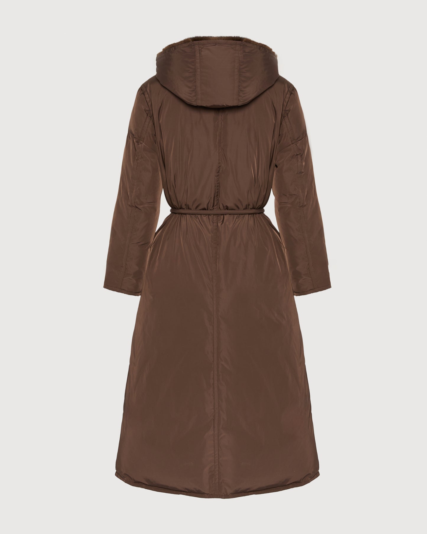 Long down jacket in technical fabric and mink fur