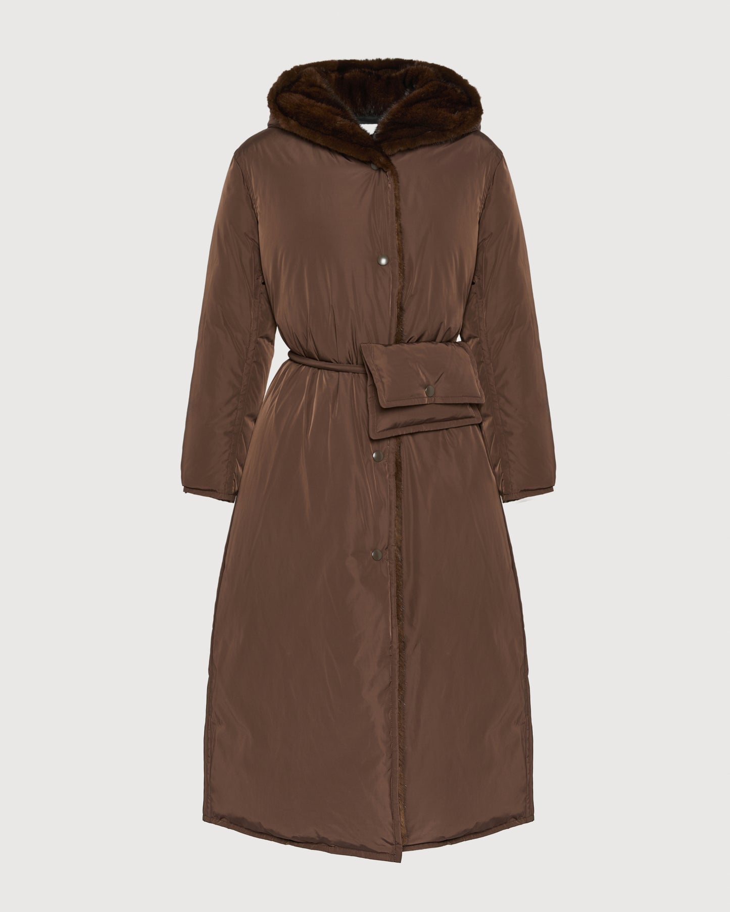 Long down jacket in technical fabric and mink fur