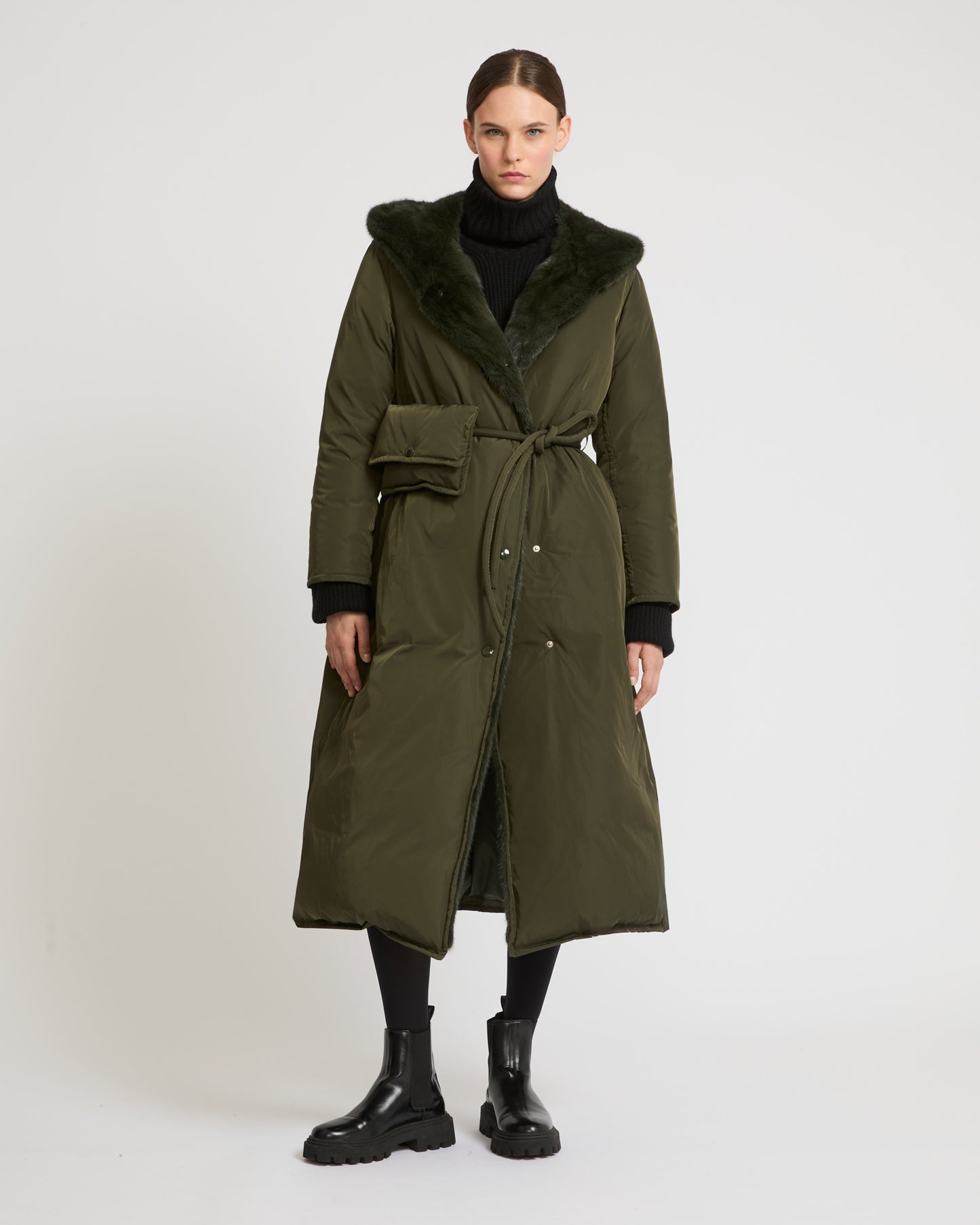 Long down jacket in technical fabric and mink fur-Yves Salomon-Winter sale & boxing day