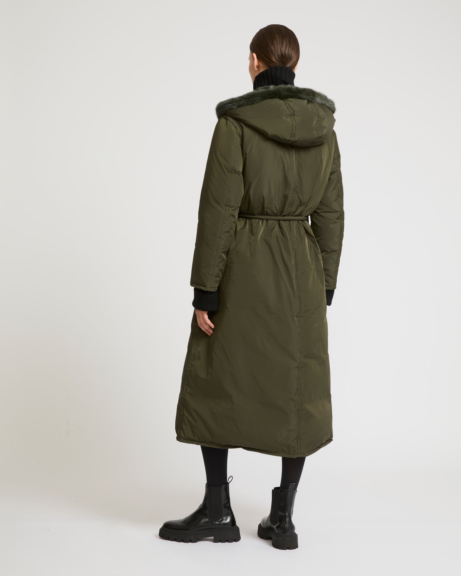 Long down jacket in technical fabric and mink fur-Yves Salomon-Winter sale & boxing day