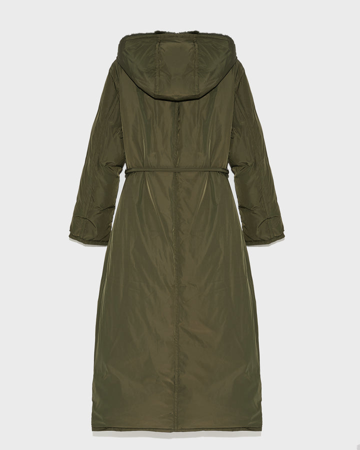Black Friday - Yves Salomon - Long down jacket in technical fabric and mink fur - khaki - back view