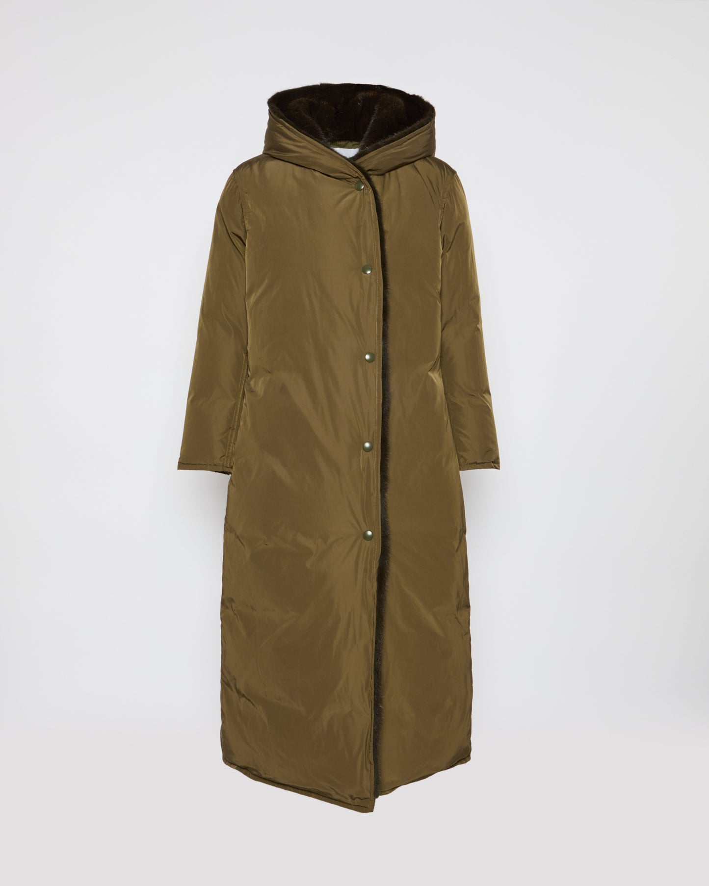 Long down jacket in technical fabric and mink fur