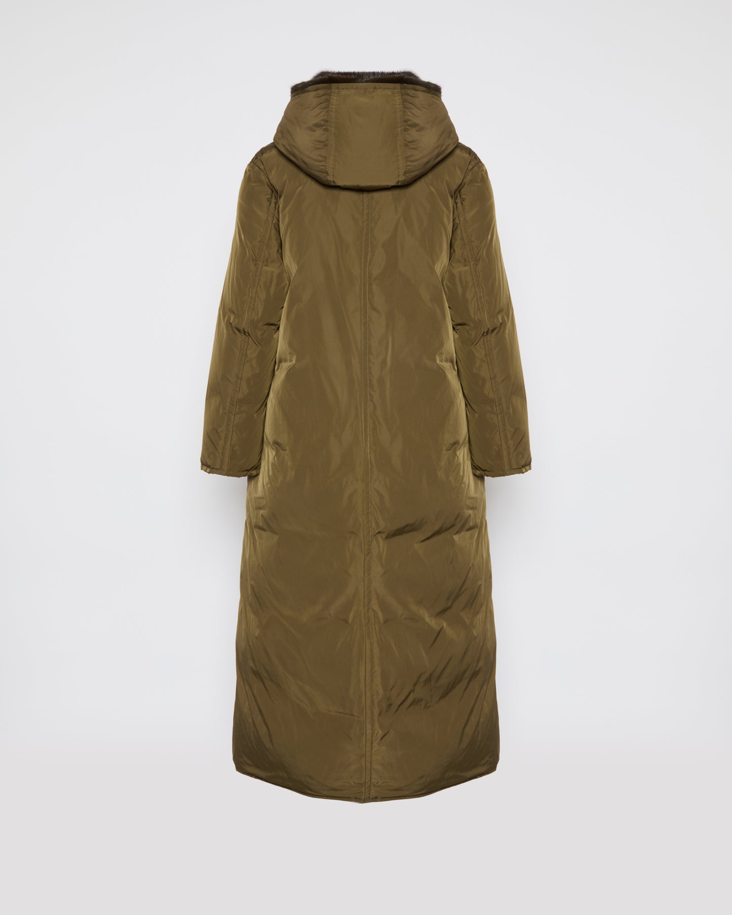 Long down jacket in technical fabric and mink fur
