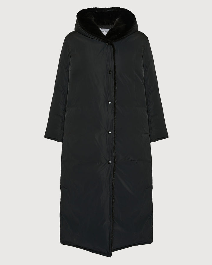 Black Friday - Yves Salomon - Long down jacket in technical fabric and mink fur - black - back view